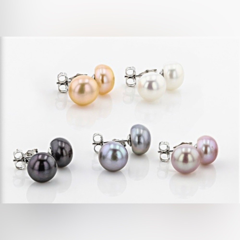 JTV Multicolor Pearl Stud Earrings Set of 5